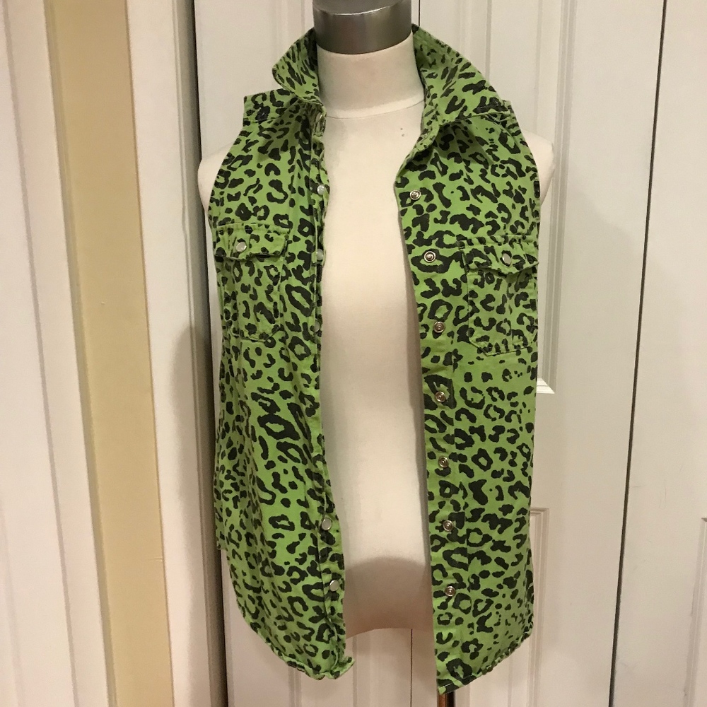 80s inspired neon green denim vest